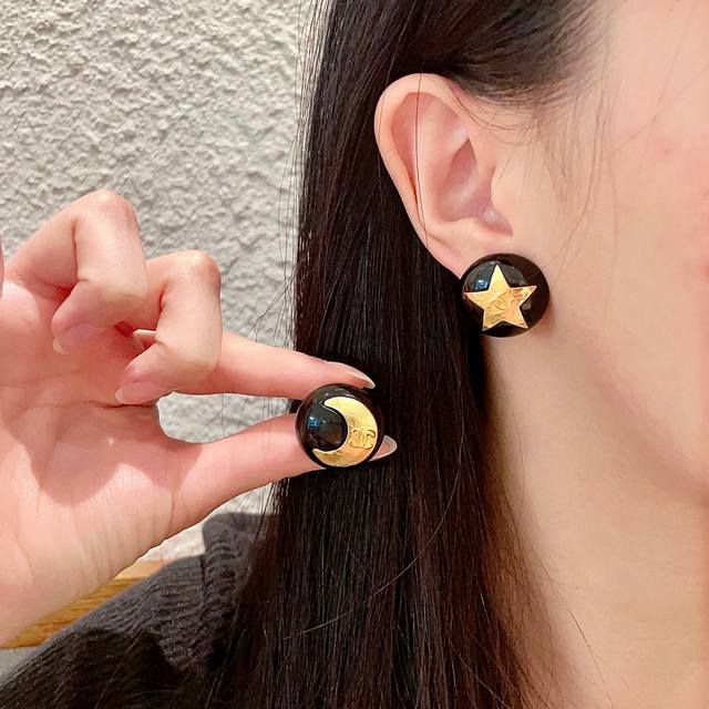 Chanel Asymmetric Round Double C Stud Earrings