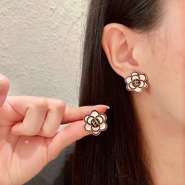 Chanel Camellia Double C Ear Studs