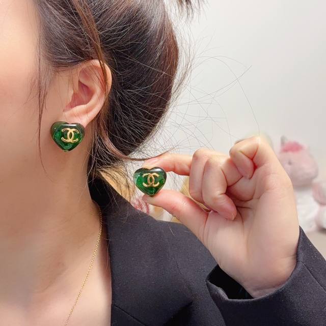 Ear Clips Chanel Official Store Latest Arrival Chanel Green Heart Ear Clips Earr
