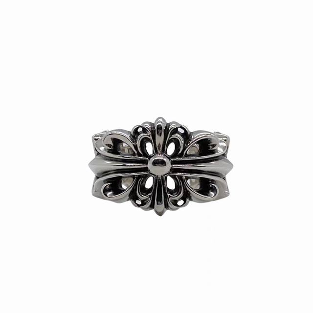 Chrome Hearts Open Iris Flower Ring , Pure Silver Material, Vintage-Inspired Des