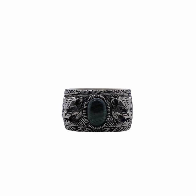 Gucci Gucci Malachite Tiger Head Ring . Made Of Pure Silver With A Vintage Finis