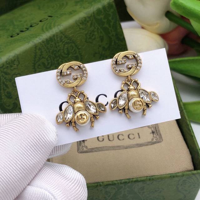 Ged0036 Gucci Bee Earrings, Vintage-Inspired With Exceptionally Bright Diamonds,