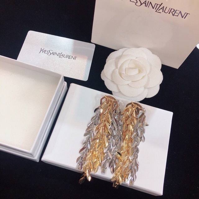 Ysl Saint Laurent Chain Earring With Fringe Stud New Arrival Single Piece, Authe