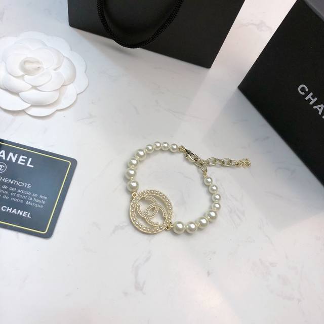 Chanel Classic Double C Pearl Bracelet Authentic Replica Logo Chanel's Designs T