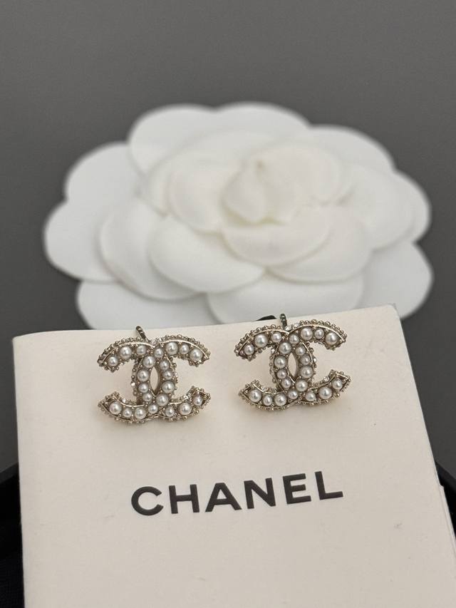 High-Quality, Details As Shown. Double C Pearl Earrings. Classic 100Th-Anniversa