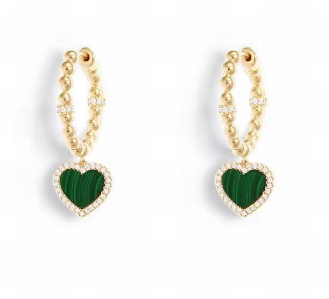 Apm. Monaco Malachite Heart-Shaped Circle Earrings, Simple And Elegant Birthday