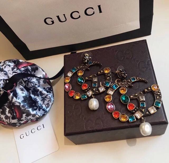 Gucci Gucci Fashion Color Diamond Swarovski Crystal Earrings Absolutely Gucci St