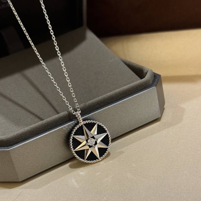 A4888 Classic Design, Eight-Pointed Star, Black Onyx, Compass, Large Chain, Swea