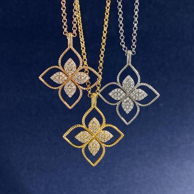 New Roberto Coin Openwork Necklace Roberto Coin Keying Four-Petal Flower, Four-L