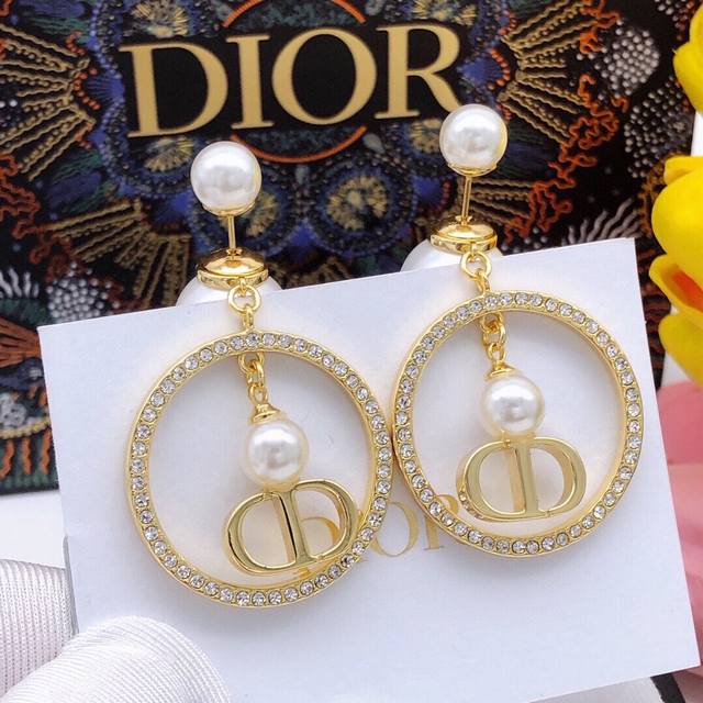 Code Ded0424 Dor Dior Small Pearl Round Double Pearl Crystal Earrings Rich Lady'