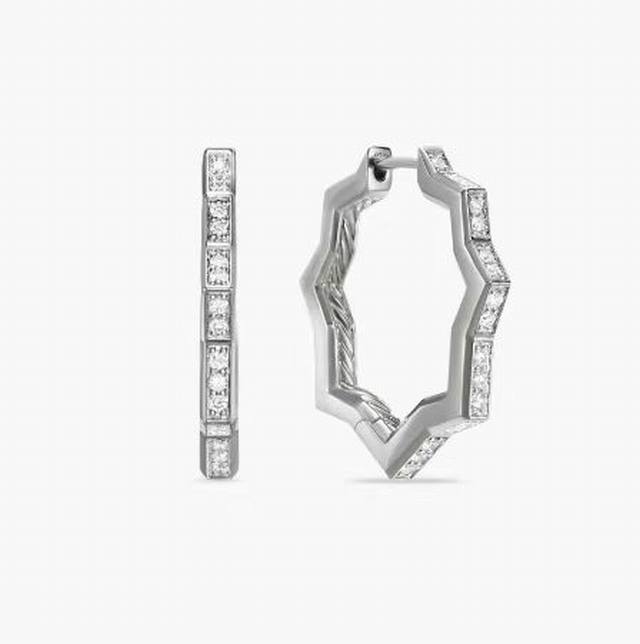 New Arrival David Yurman 22.8Mm X 2.6Mm Silver Hexagonal Earrings.