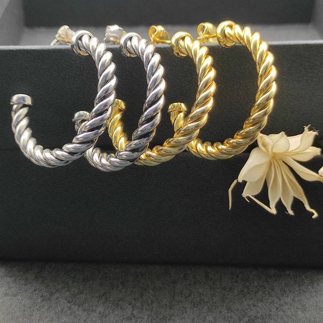 New Arrival. David Yurman Large Twisted Wire Earrings, Size 40X5.8 Mm.