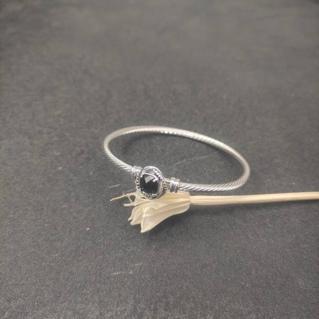 New Arrival David Yurman 3Mm Threaded Square Diamond Black Diamond Bracelet, Ava