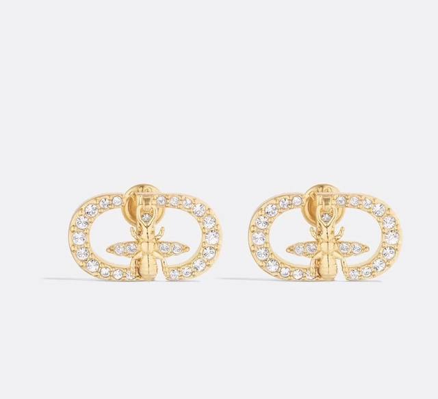Dior 25 Golden Full Diamond Cd Letter Overlapping Little Bee Earrings Full Diamo
