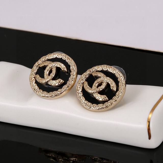 Chanel Classic Black Round Double C Stud Earrings. This Versatile Piece Is Incre