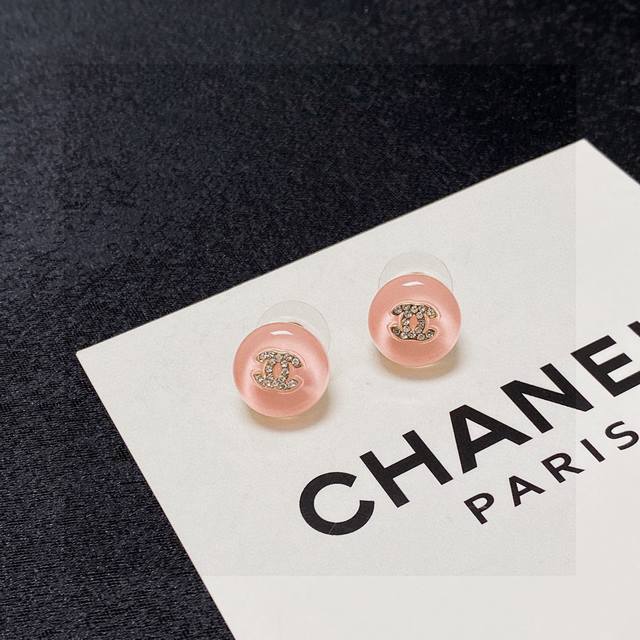 New Chanel Double C Simple Summer Jelly Light Pink Diamond Stud Earrings These E