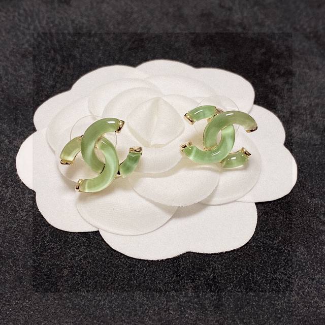 Chanel Earrings In Light Green, Crystal Clear And Translucent. The Chanel Design