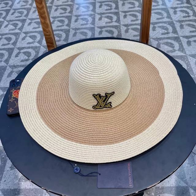 Louis Vuitton 2025 New Straw-Woven Sun Hat With Wide Brim, Beach Style, Simple A