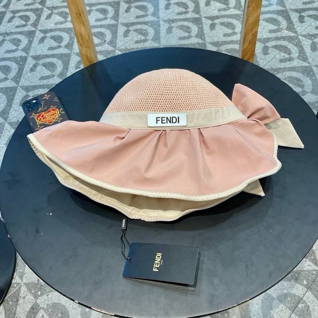 Fendi New Black Vinyl Sun Hat For Women, Uv Protection, High-End Design