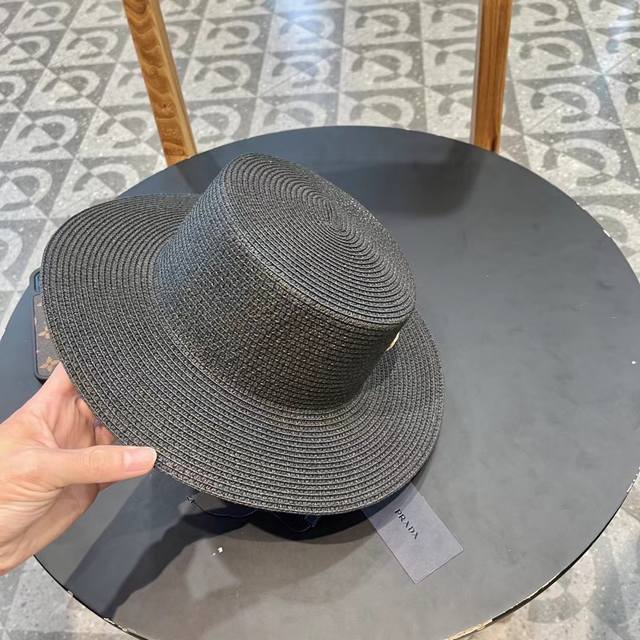 Prada New Flat-Top Straw Hat, Head Circumference 57Cm