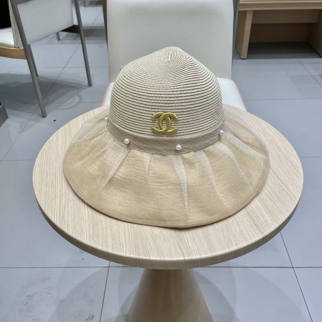 Chanel Chanel 2025 New Model Fabric Patchwork Straw Hat For Women, Spring/Summer