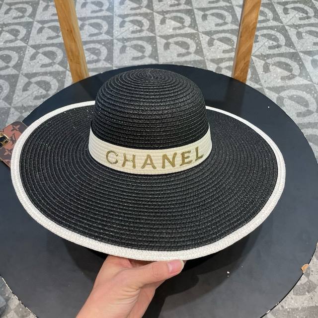 Chanel Straw Hat, Wide-Brimmed Sun Hat, Head Circumference 57Cm