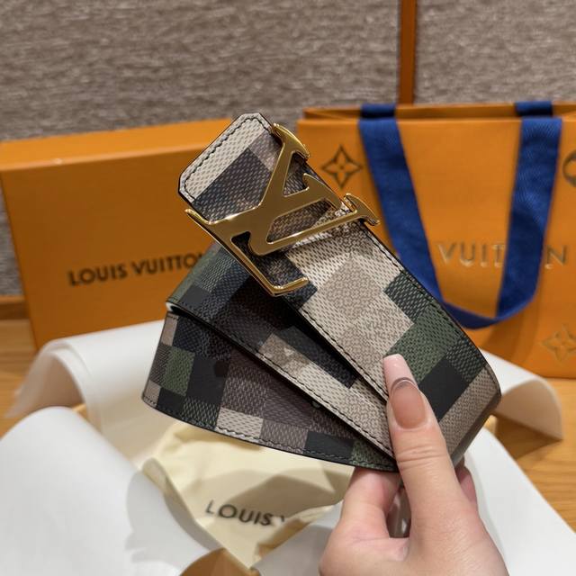 Donkey House Checkered Color-Blocked Vintage Men's Belt Mosaic Grid Design, Doub