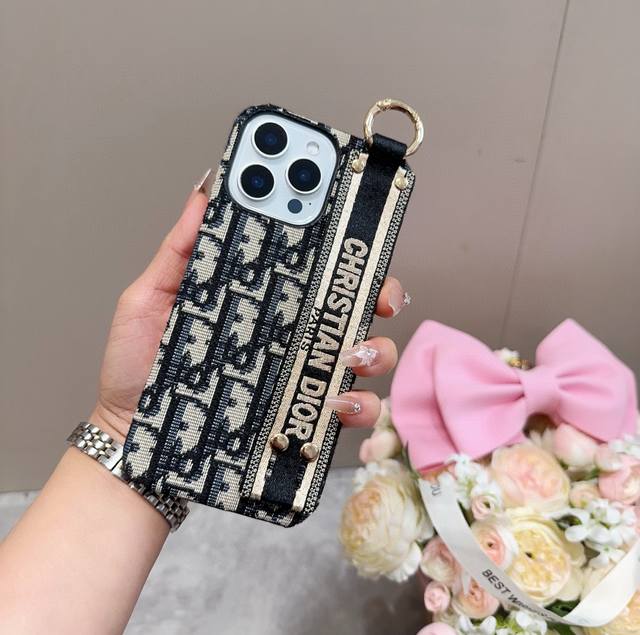 Iphone 16 Model Updated. Dior Embroidered Fabric Wrist Phone Case, With A Wrist