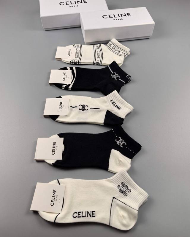 Special Packaging Celine New Mid-Length Pile Socks! One Box Contains Five Pairs,