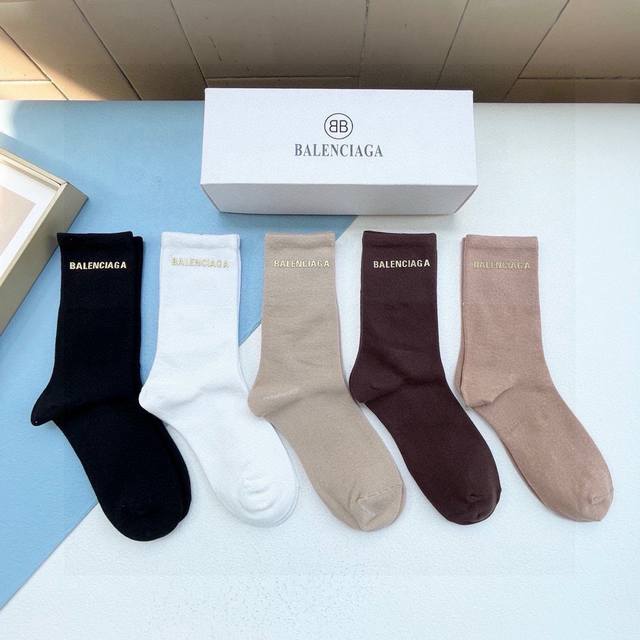 With Packaging, One Box Of Five Pairs Balenciaga Paris New Gold-Embossed Mid-Cal