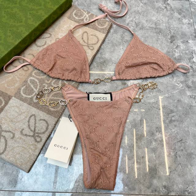 Gucci New Sexy Mesh Bikini Swimsuit ~ Mesh Lace Strapless Tank Top With Chain Br