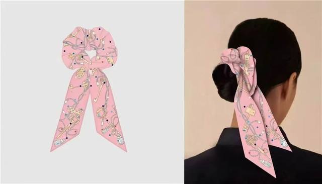 Hermes Dot Key Twilly Small Silk Scarf Hairband, Detachable Two-In-One Twilly Sm