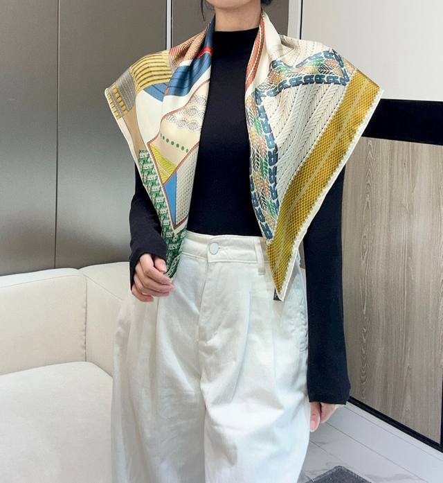 Woven Elegance 90 Silk Scarf_Hermes Hand-Rolled Edges 100% Silk This Scarf Is Cr