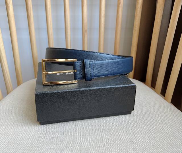 Prada Double-Sided Top-Grain Leather Men's Simple Business Casual Belt With Pin