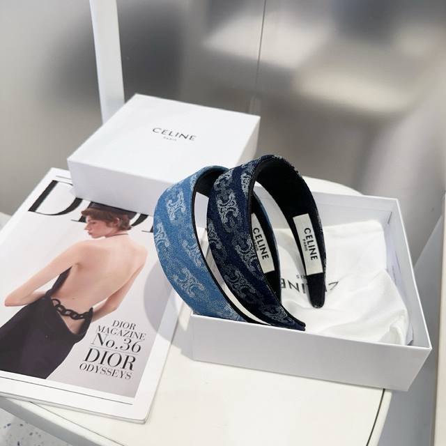 With Packaging Box Celine Triumph Arch New Denim Hairband, Summer Fresh And Fash