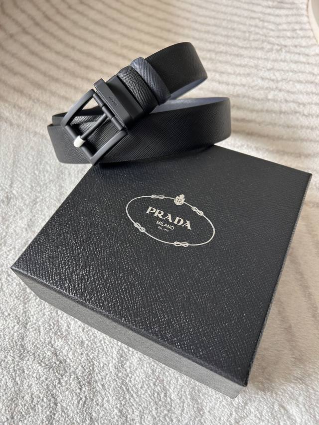 Prada This Is A Sophisticated Men's Belt, 3.5 Cm Wide, Crafted From Saffiano Lea