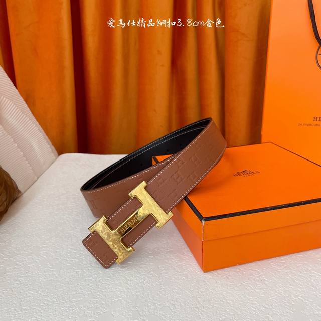 Herm S, Width 3.8 Cm, Imported Genuine Leather Strap, Double-Sided Usable, Premi