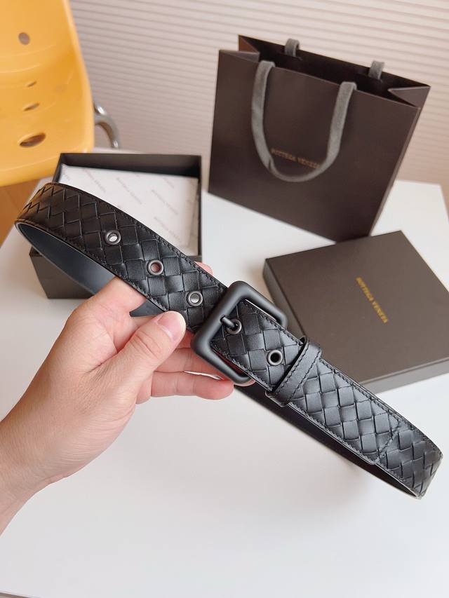 Bv Men's Classic Woven Belt, Handwoven, Double-Sided Genuine Calf Leather With V