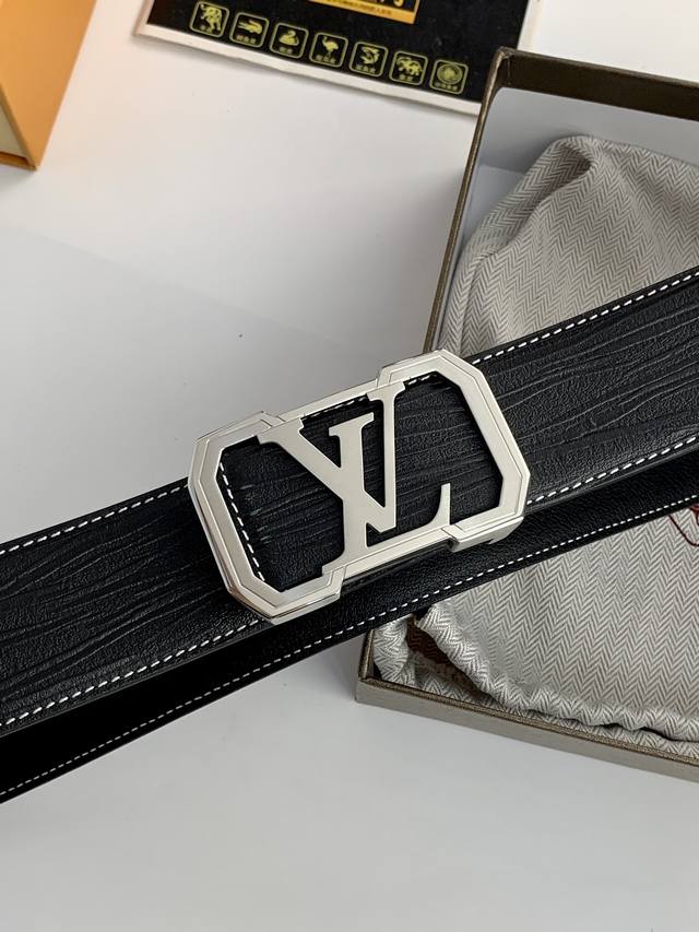 L Home New Arrival Black Calfskin Belt, Width 3.8 Cm, Lined With Calfskin, Paire