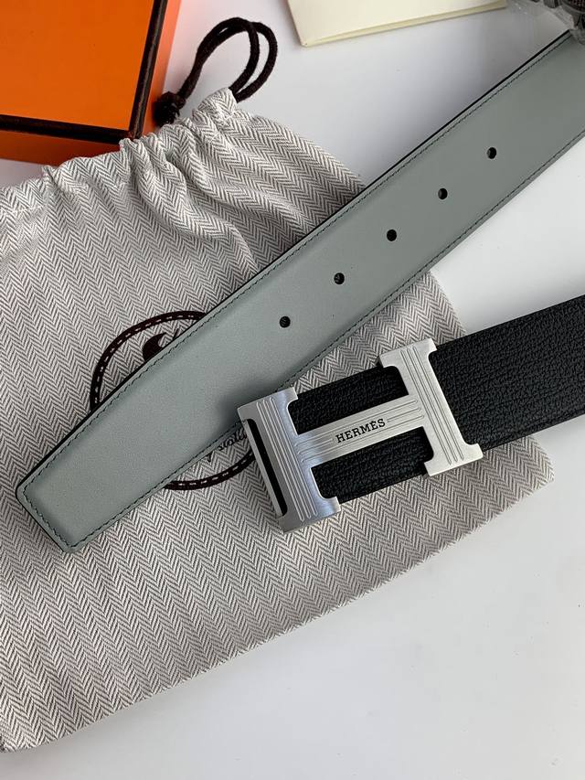 H Shark-Patterned Black Belt, Width 4.0 Cm, Paired With A New Steel Buckle From