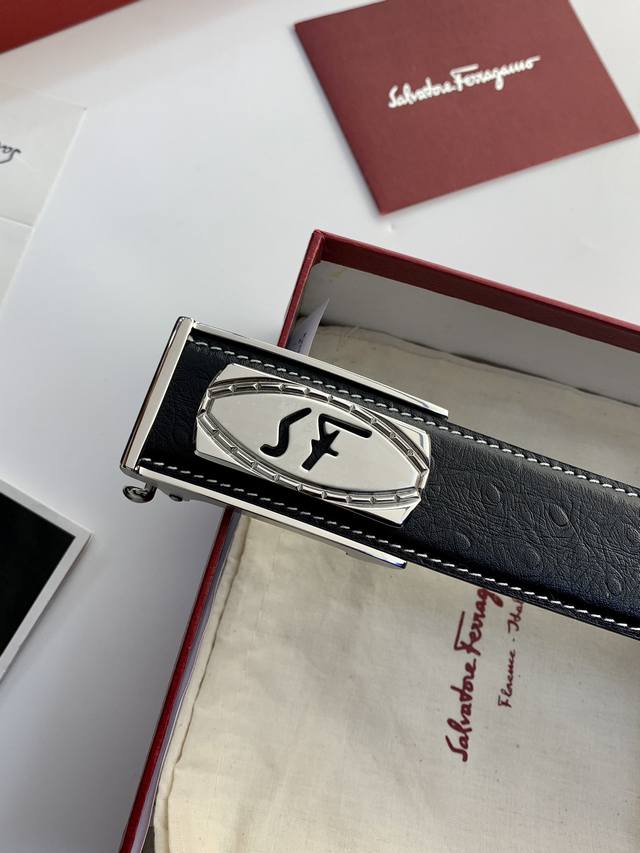 Ffila New Men's Shark-Skin Patterned Calf Leather Belt, Width 35Mm. Paired With