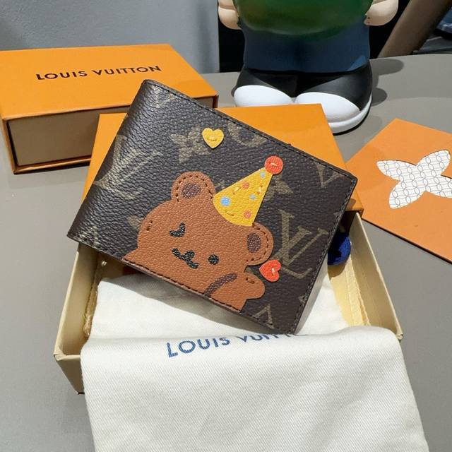 Lv Cartoon Classic Monogram Id Card Wallet, Featuring Donald Duck And Shiba Inu