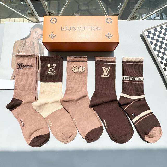 With Packaging, One Box Of Five Pairs. Lv Louis Vuitton Bestseller, High-Top Soc