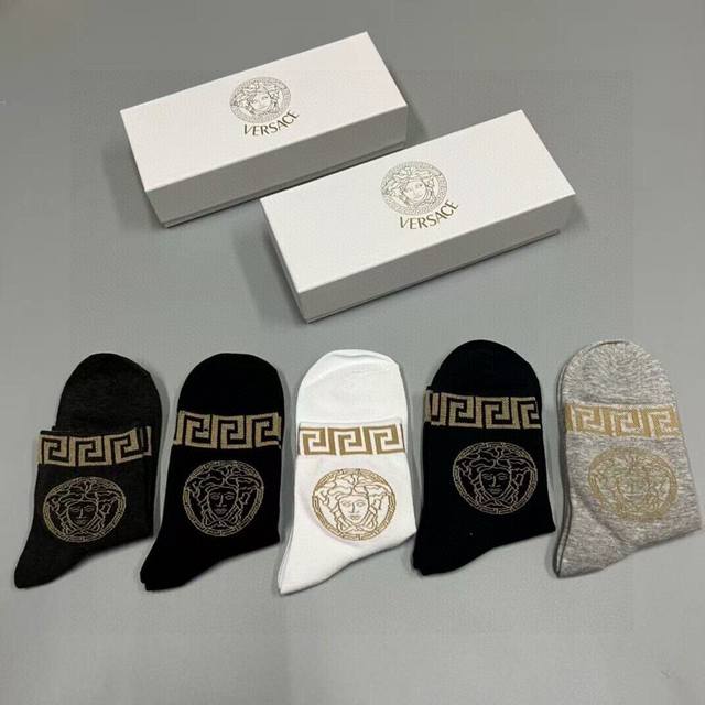 Special Versace New Men's Socks, 5 Pairs Per Box, Made From 100% Cotton, Ultra-S