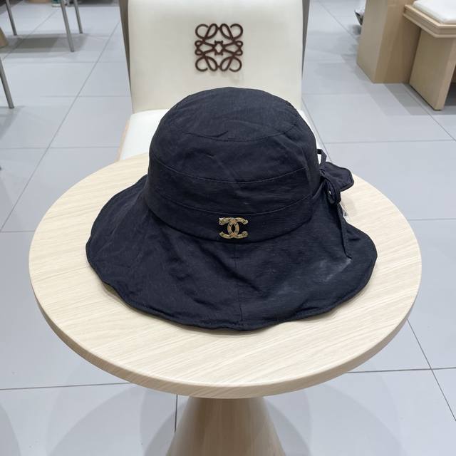 Chanel New Back Split Tie Bow Round Top Fisherman's Hat For Women, Sun Hat, Uv P
