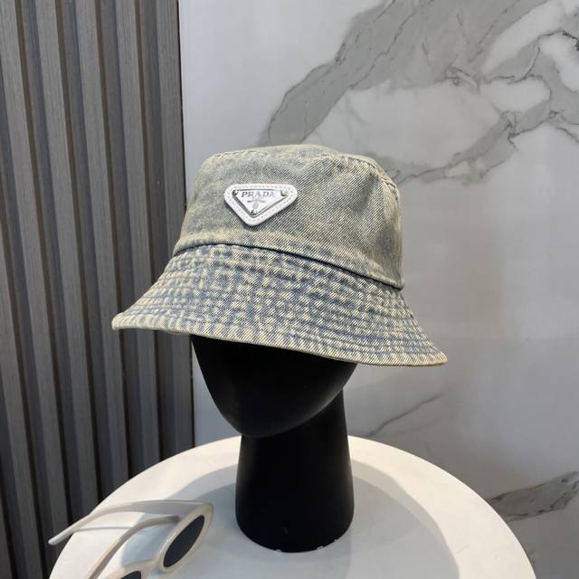 Comes With A Dust Bag Prada 2025 New Washed Soft Denim Unisex Fisherman's Hat Si