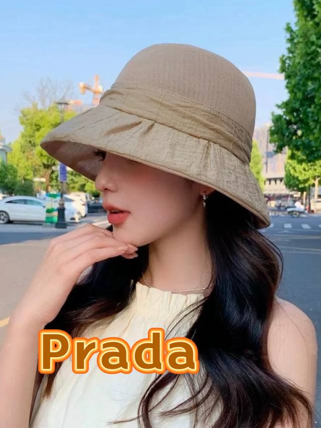 Prada 2025 New Fisherman's Hat For Women, Spring/Summer Outing Sun Hat, Uv Prote