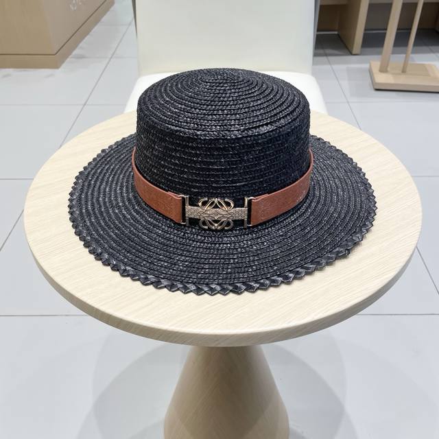 Loewe New Chanel Straw Hat, Flat-Top Ceremonial Hat, Made In Japan, With A Belt.