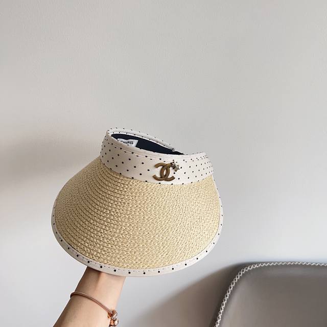 Special Dust Bag Included Chanel 2025 New Polka Dot Mini Chanel Sun Hat With Hol