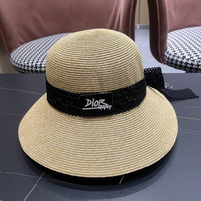 Dior Japanese-Style Elegant Black Lace Bow Fisherman's Hat For Women, Summer Wid
